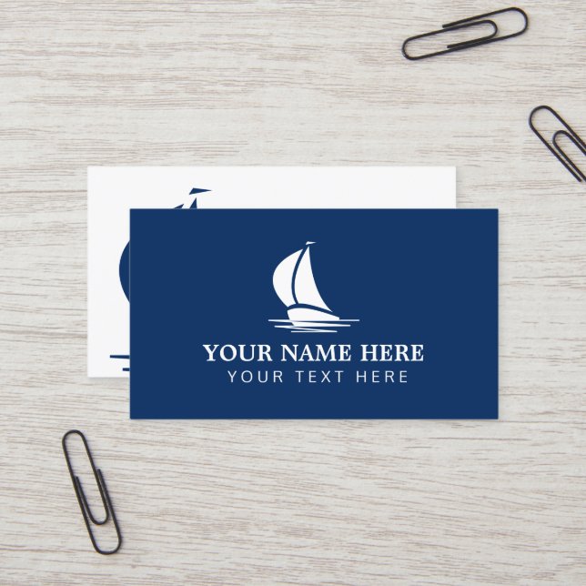 Nautical sailing boat navy business card template (Front/Back In Situ)