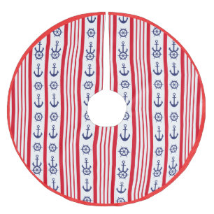Nautical Sailing Boating Red Blue Anchor Ocean Sea Brushed Polyester Tree Skirt