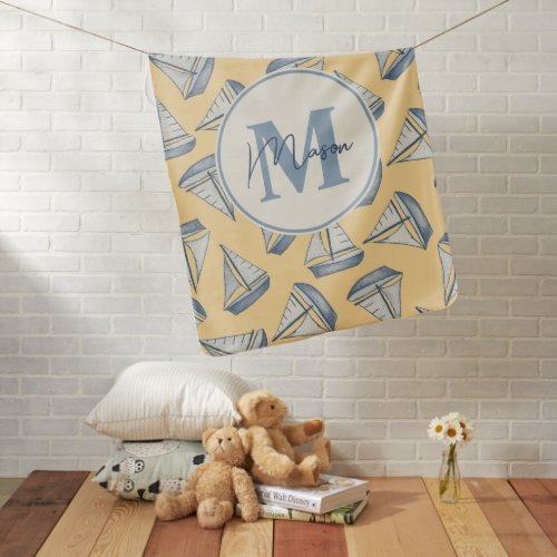 Nautical Sailing Boats | Custom Name & Monogram Baby Blanket