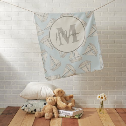 Nautical Sailing Boats | Custom Name & Monogram Baby Blanket