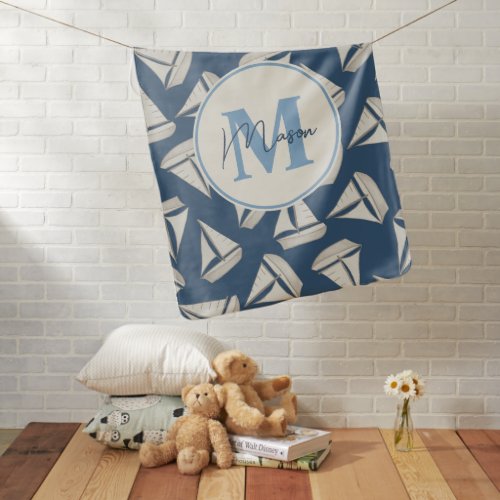 Nautical Sailing Boats | Custom Name & Monogram Baby Blanket