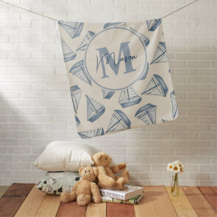 Nautical Sailing Boats Custom Name & Monogram Baby Blanket