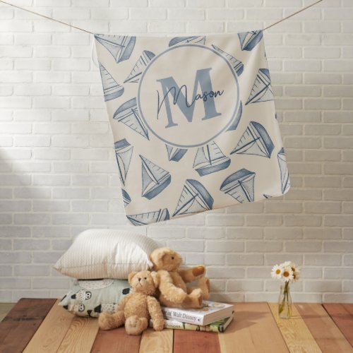 Nautical Sailing Boats | Custom Name & Monogram Baby Blanket