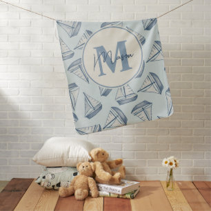 Nautical Sailing Boats Custom Name & Monogram Baby Blanket