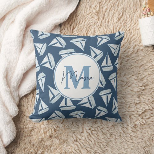 Nautical Sailing Boats | Custom Name & Monogram Throw Pillow