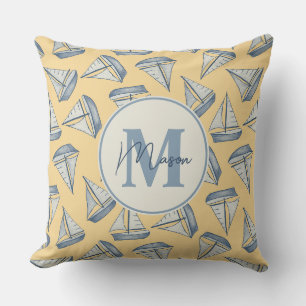 Nautical Sailing Boats Custom Name & Monogram Throw Pillow