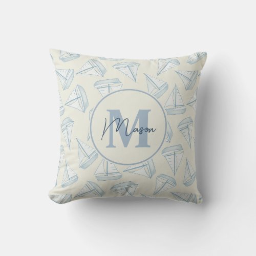 Nautical Sailing Boats | Custom Name & Monogram Throw Pillow