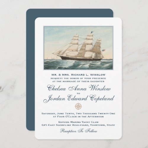 Nautical Sailing Clipper Ship  Classic Wedding Invitation