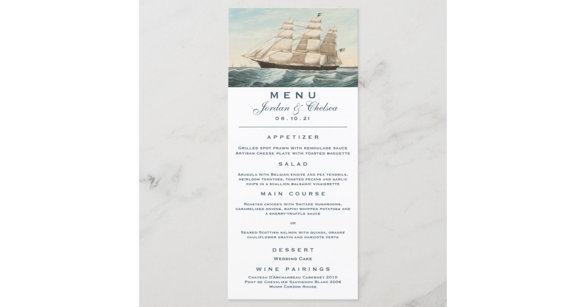 Nautical Sailing Clipper Ship | Wedding Menu | Zazzle