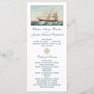Nautical Sailing Clipper Ship   Wedding Program