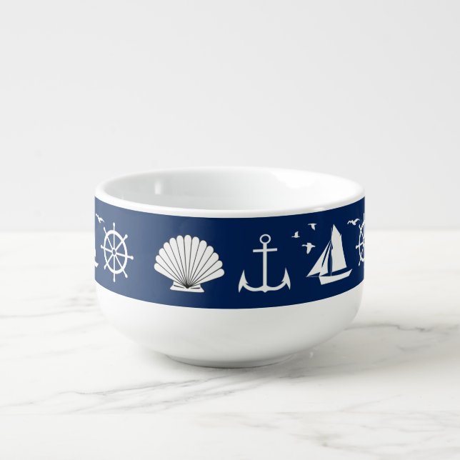 Nautical Sailing Design Navy Blue Soup Mug (Front)