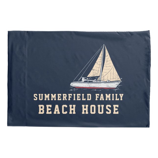 Nautical Sailing Family Beach House Custom Boating Pillow Case (Back)