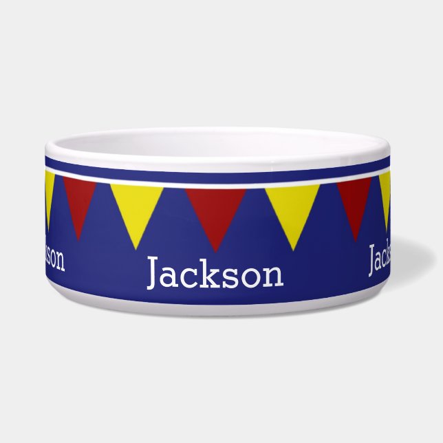 Nautical Sailing Pennants on Blue Personalized Bowl (Front)