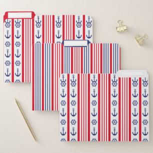 Nautical Sailing Red White Blue Decorative Pattern File Folder