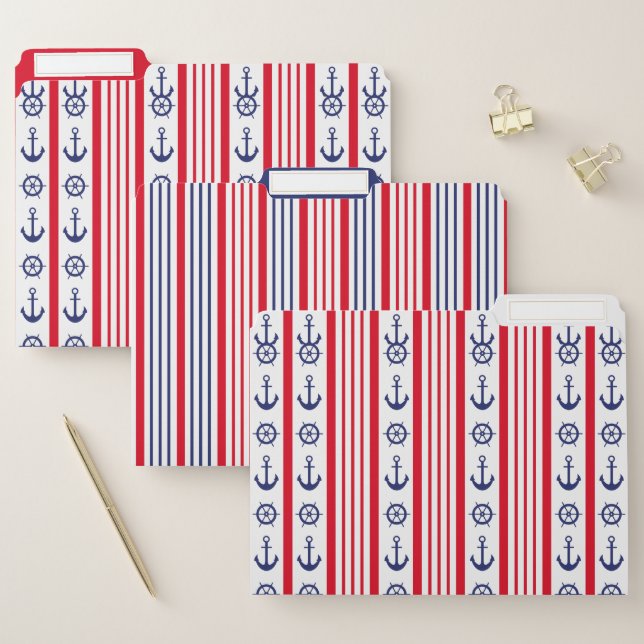 Nautical Sailing Red White Blue Decorative Pattern File Folder (Set)