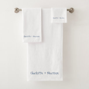 Nautical sailing rope navy white custom name text bath towel set