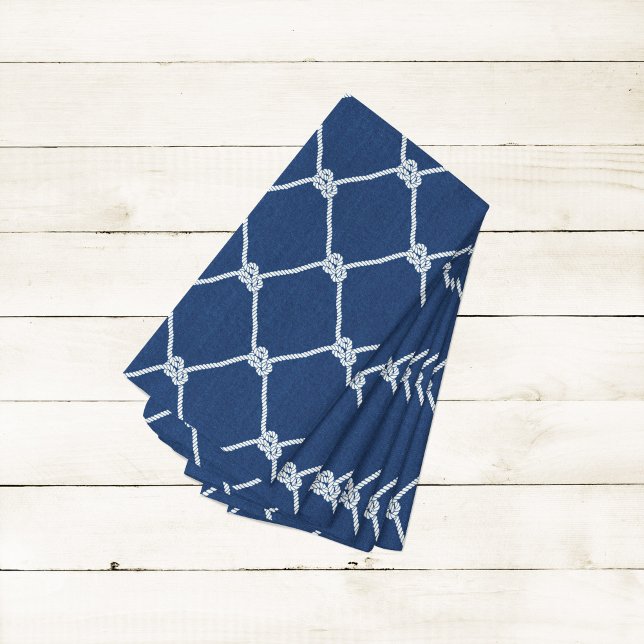 Nautical Sailing Ropes Knotted  Cloth Napkin (Nautical sailing ropes navy cotton napkins for boating lover)