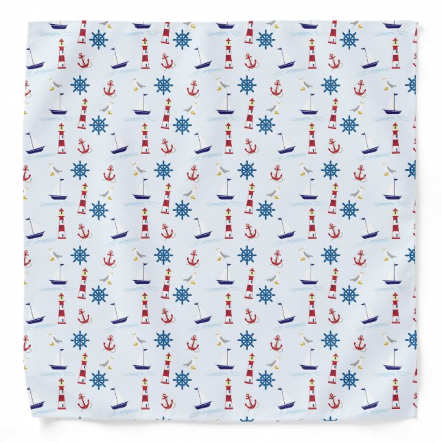 Nautical Sailing Sailboat Buoy Lighthouse Anchor Bandana (Front)