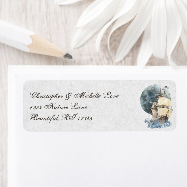 Nautical Sailing Ship and Full Moon Address Label (Insitu)