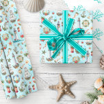 Nautical Sailing Ship Christmas Watercolor Ocean Wrapping Paper<br><div class="desc">This gorgeous watercolor Christmas design features a variety of nautical elements such as sailing ships,  lighthouses,  ship’s wheel,  anchors,  buoys,  starfish and seashells,  decorated with holiday sprigs of greenery,  berries,  poinsettia,  and holly leaves.</div>