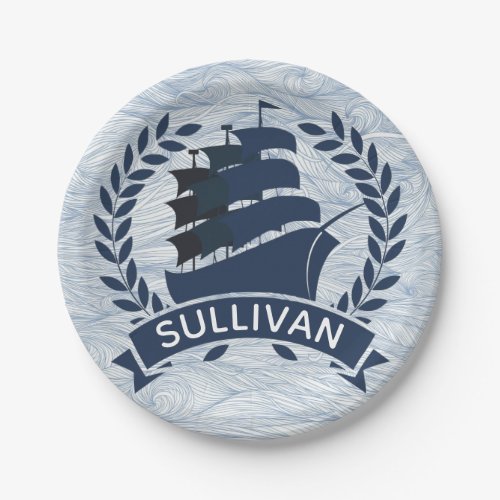 Nautical Sailing Ship  Ocean Waves Personalized Paper Plates