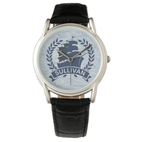 Nautical Sailing Ship  Ocean Waves Personalized Watch