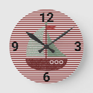 NAUTICAL SAILING SHIP RED STRIPE WALL CLOCK