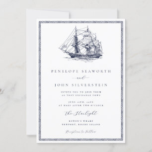 Nautical Sailing Ship Rope Frame Classic Wedding Invitation
