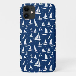 Nautical Sailing Ships Blue White Maritime Print iPhone 11 Case