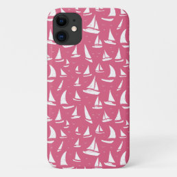 Nautical Sailing Ships Pink White Maritime Print iPhone 11 Case