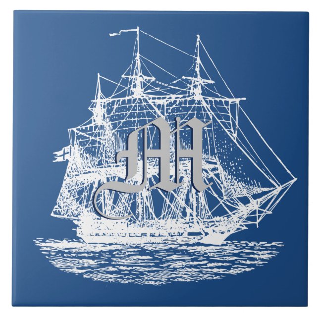 Nautical Sailing Tall Ship Pick Any Color Ceramic Tile (Front)