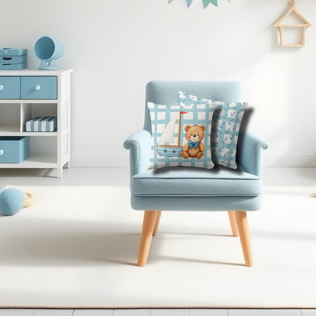 Nautical sailing teddy bear and anchors throw pillow (Creator Uploaded)