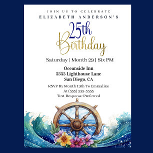 Nautical Sailing Wheel 21st Birthday Invitation