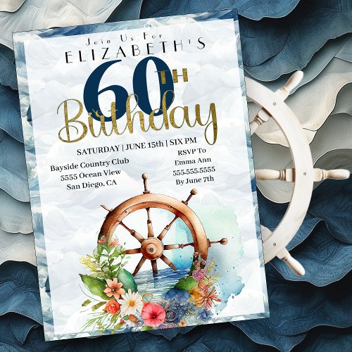 Nautical Sailing Wheel 60th Birthday Invitation