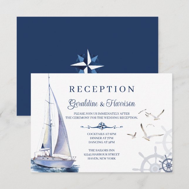 Nautical Sailing Yacht Wedding Reception Cards (Front/Back)