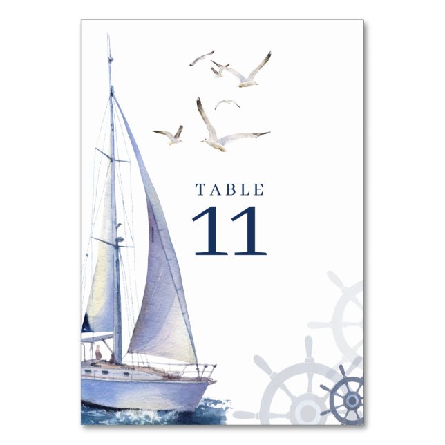 Nautical Sailing Yacht Wedding Table Number (Front)