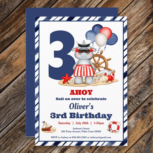 Nautical Sailor 2nd 3rd Birthday Boat Party Invitation