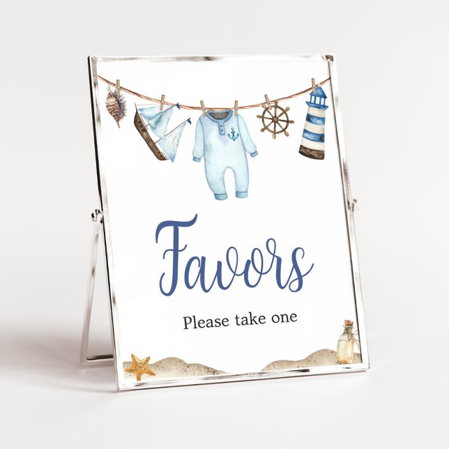 Nautical Sailor Ahoy Baby Shower Favors Poster (Nautical Ahoy Baby Shower Favors Sign)