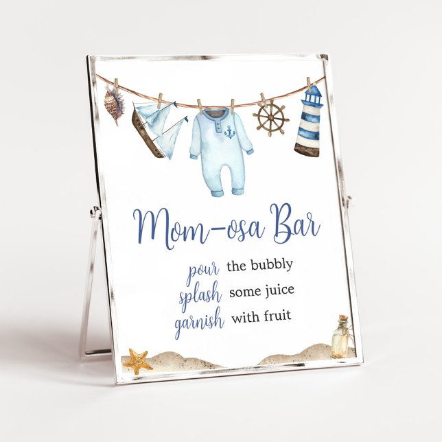 Nautical Sailor Ahoy Baby Shower Mom Osa Bar Poster (Nautical Ahoy Baby Shower Mom Osa Bar Sign)