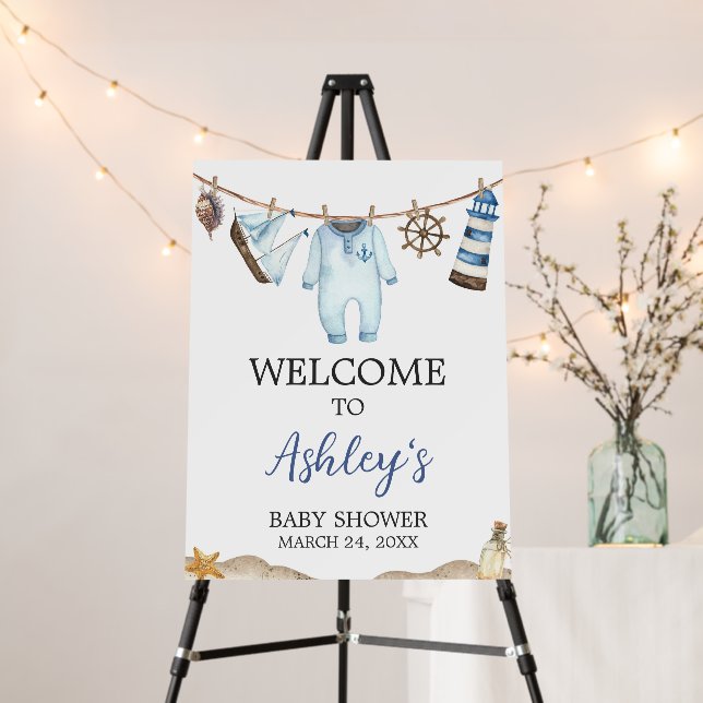 Nautical Sailor Ahoy Baby Shower Welcome Sign (In Situ (Stand))