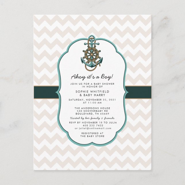 Nautical Sailor Ahoy it's a Boy Baby Shower  Postcard (Front)