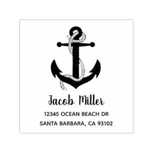 Nautical Sailor Anchor Custom Name Return Address Self-inking Stamp