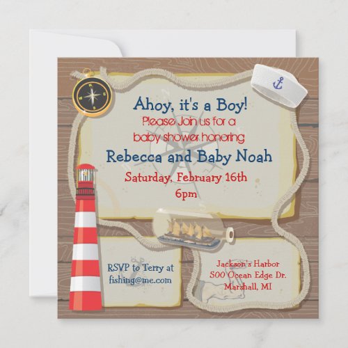 Nautical Sailor Baby Shower Invitations