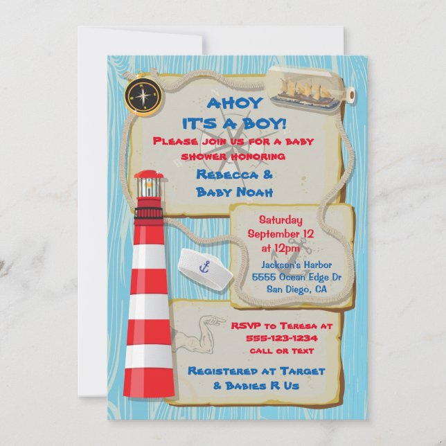 Nautical Sailor Baby Shower party invitation (Front)