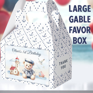 Nautical Sailor Bear 1st Birthday Large Gable Favor Boxes
