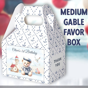 Nautical Sailor Bear 1st Birthday Medium Gable Favor Boxes