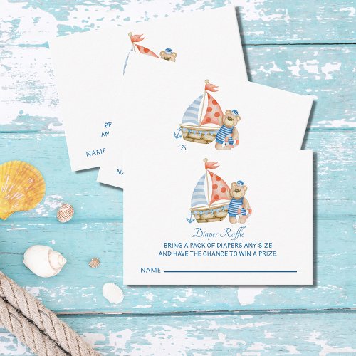 Nautical Sailor Bear Baby Shower Diaper Raffle Enclosure Card
