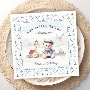 Nautical Sailor Cute Bear 1st Birthday Napkins