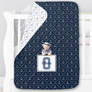 Nautical Sailor Cute Bear Navy Anchor Monogram Baby Blanket