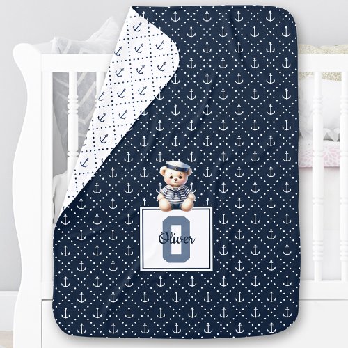 Nautical Sailor Cute Bear Navy Anchor Monogram